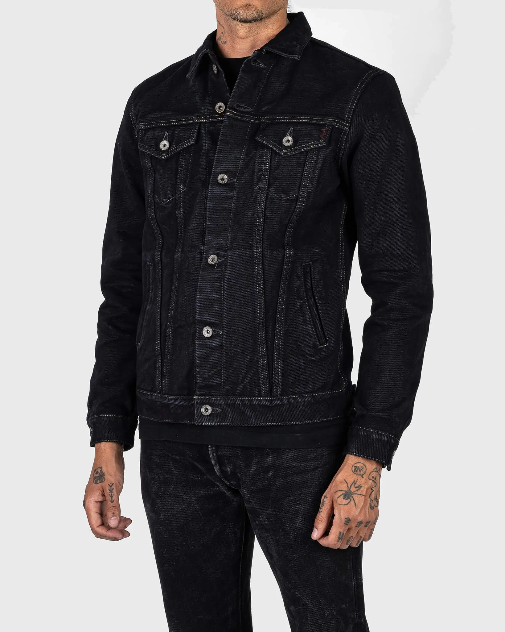 19oz Left-Hand Twill Selvedge Denim Type III Jacket -  Indigo Overdyed Black