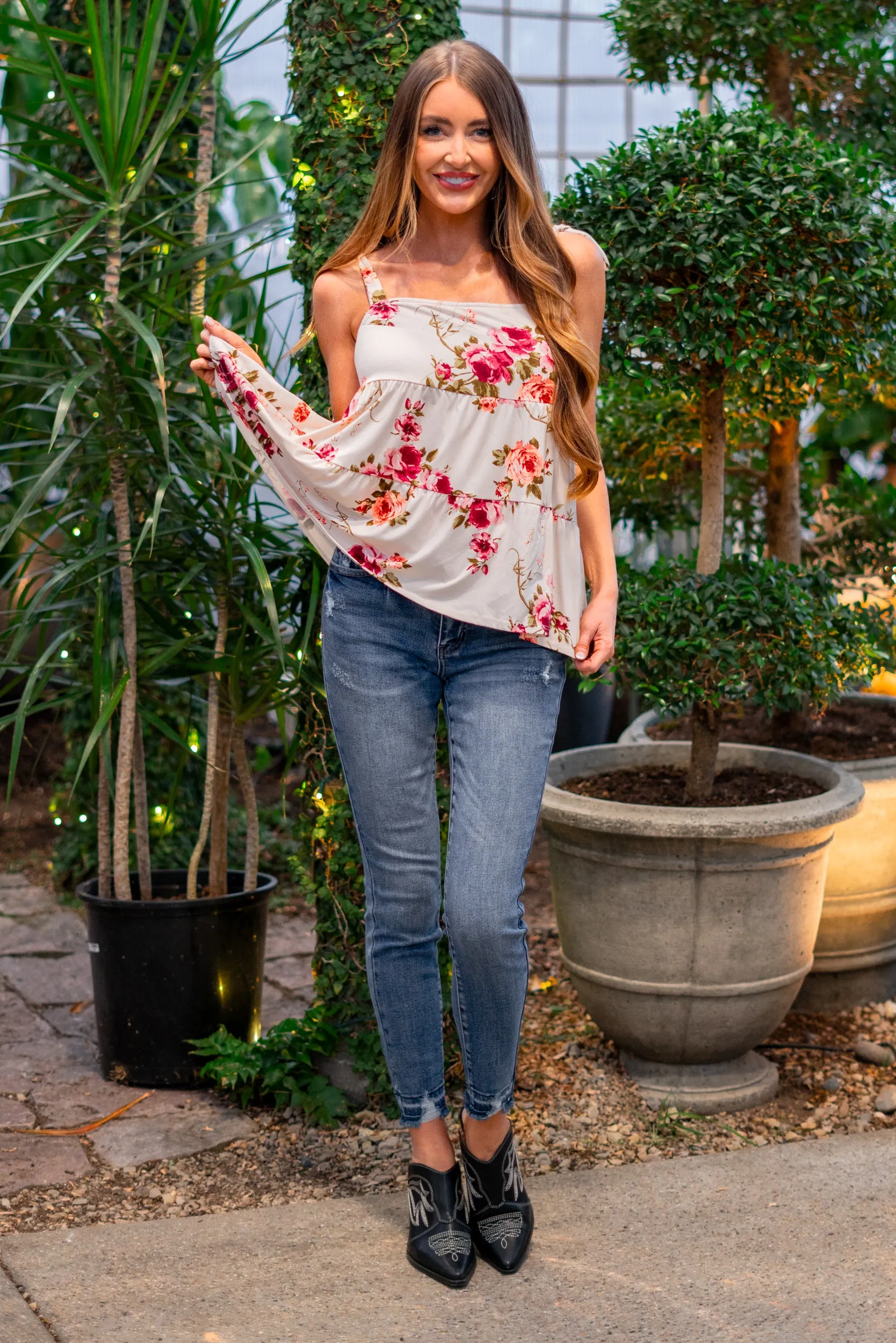 Adalyn Floral Printed Tie Tiered Top