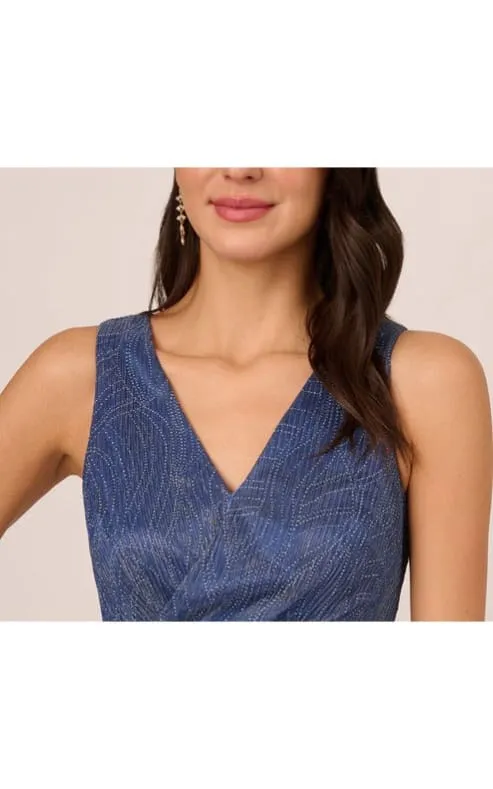 Adrianna Papell- Metallic Mesh Cascade Gown in Light Navy