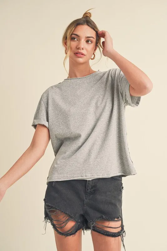 Aemi   Co Exposed Seam Round Neck Short Sleeve T-Shirt