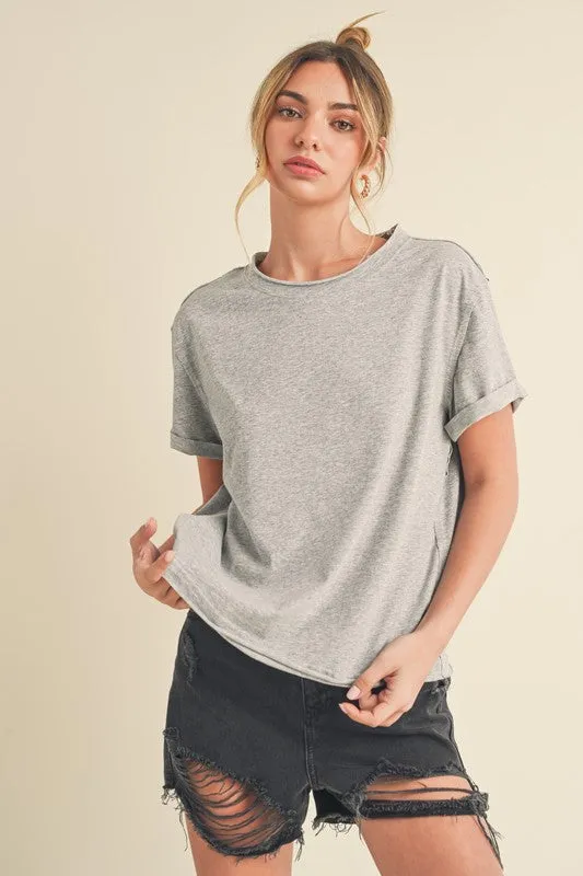 Aemi   Co Exposed Seam Round Neck Short Sleeve T-Shirt