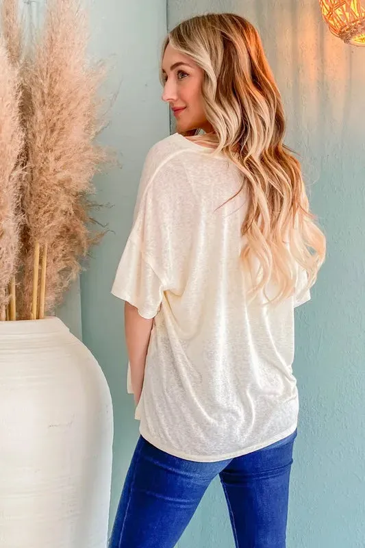 And The Why Creamy Soft Slub V-neck Basic T Shirts
