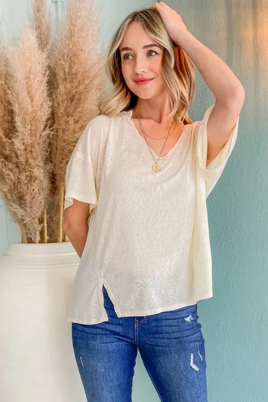 And The Why Creamy Soft Slub V-neck Basic T Shirts