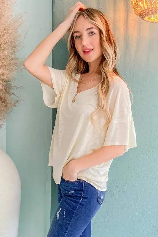 And The Why Creamy Soft Slub V-neck Basic T Shirts