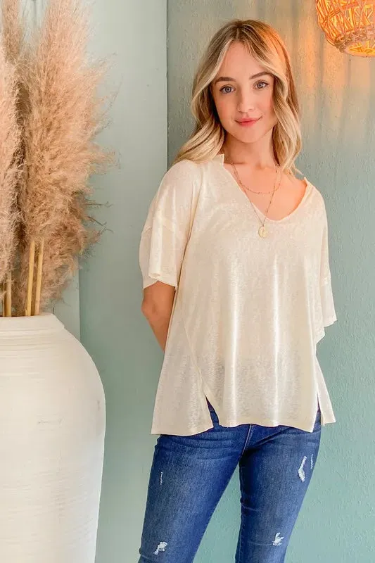 And The Why Creamy Soft Slub V-neck Basic T Shirts