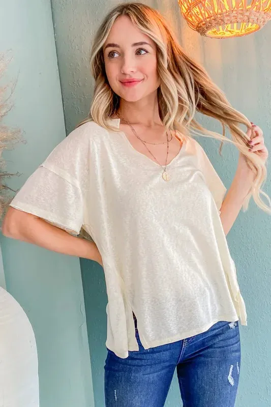 And The Why Creamy Soft Slub V-neck Basic T Shirts
