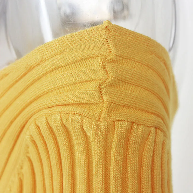 Autumn and Winter V-neck Off-the-shoulder Long-sleeved Slim Knit Dress