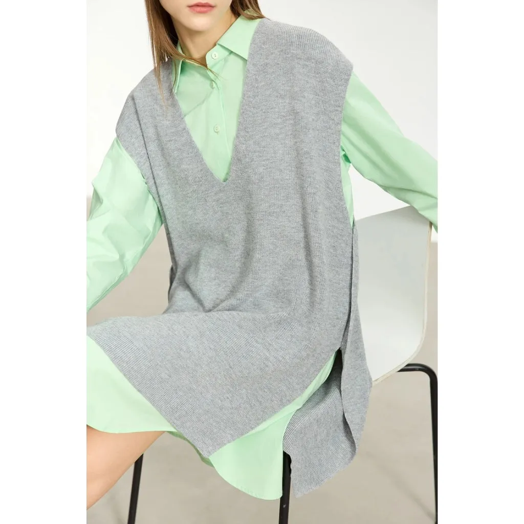 Autumn Long Loose V-Neck Sleeveless Sweater Vest for Women