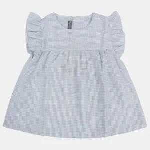 Baby Girls Cotton Blouse – Light Blue with Ruffled Shoulders