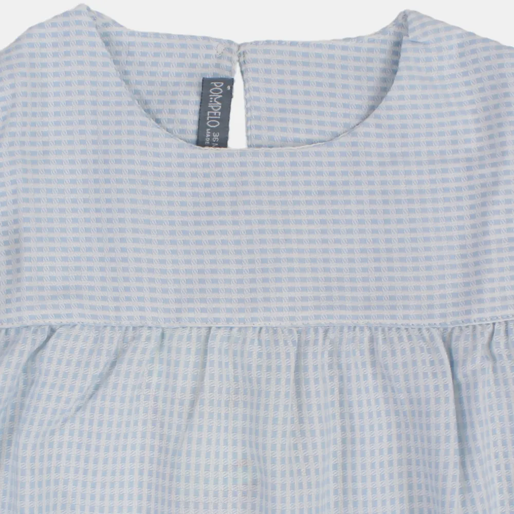 Baby Girls Cotton Blouse – Light Blue with Ruffled Shoulders