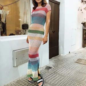 Backless Hollow-out Side Slit Crochet Dress