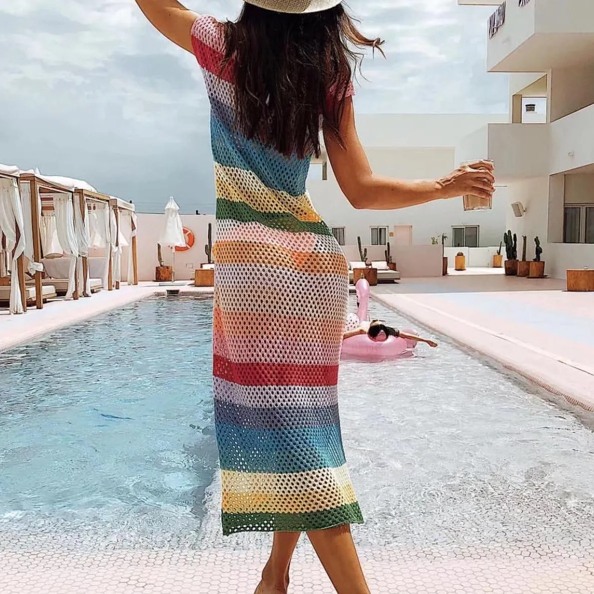 Backless Hollow-out Side Slit Crochet Dress