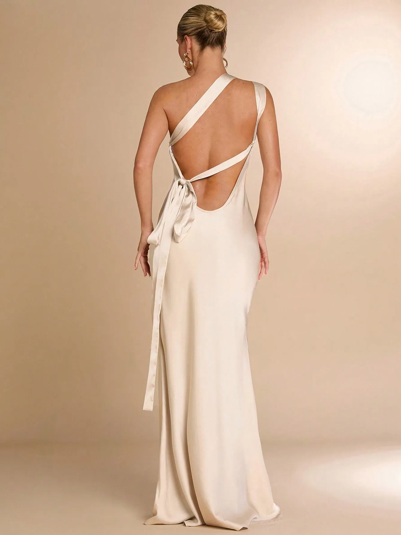 BAE Sexy Minimalist Solid Satin One Shoulder Backless Dress