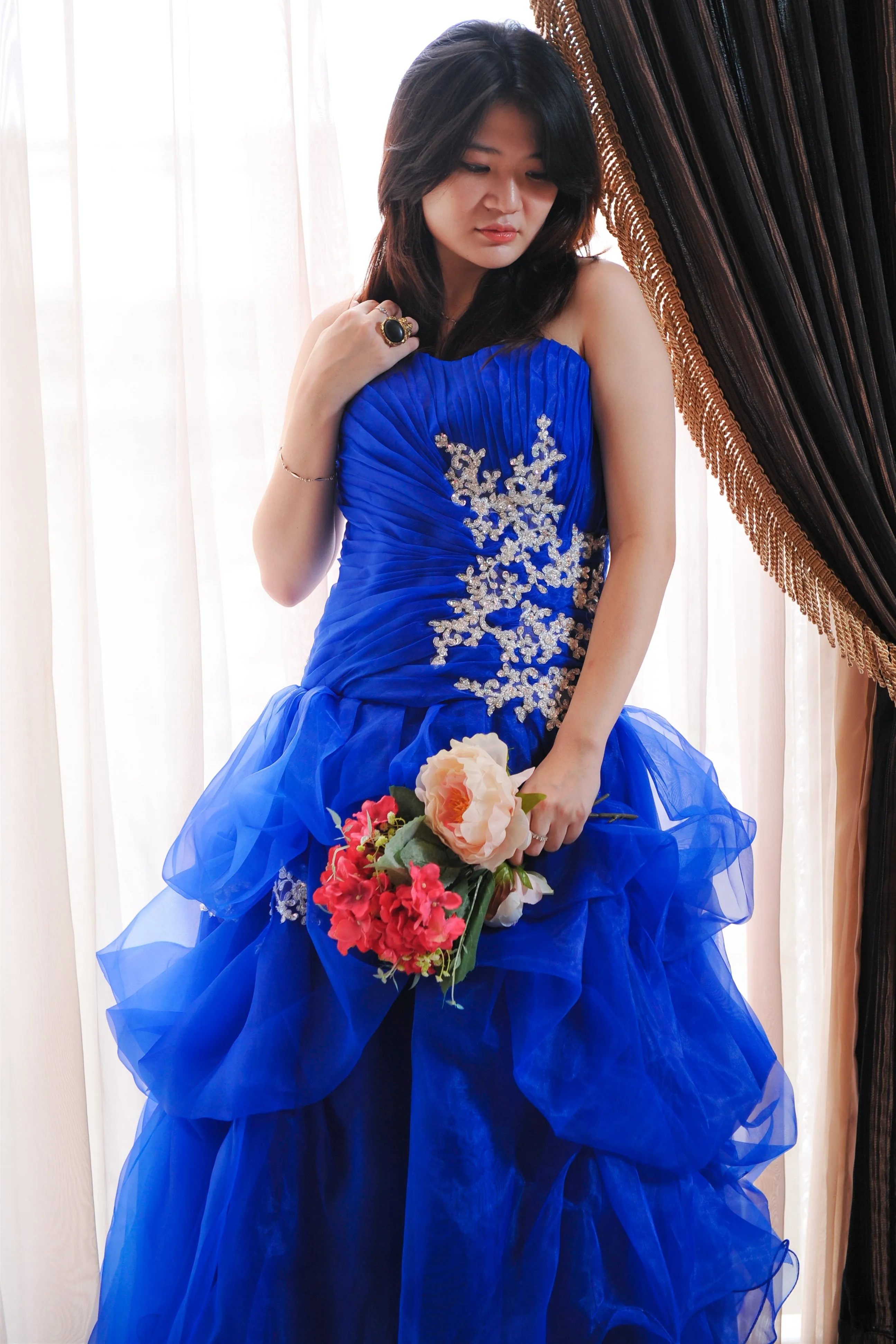 Ball Gown Sweetheart Floor Length Organza Beading Prom Dress