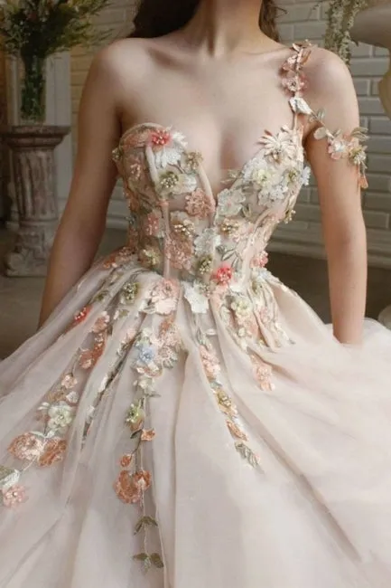 Ballbella Modern One Shoulder Flowers Prom Dress With Slit Long