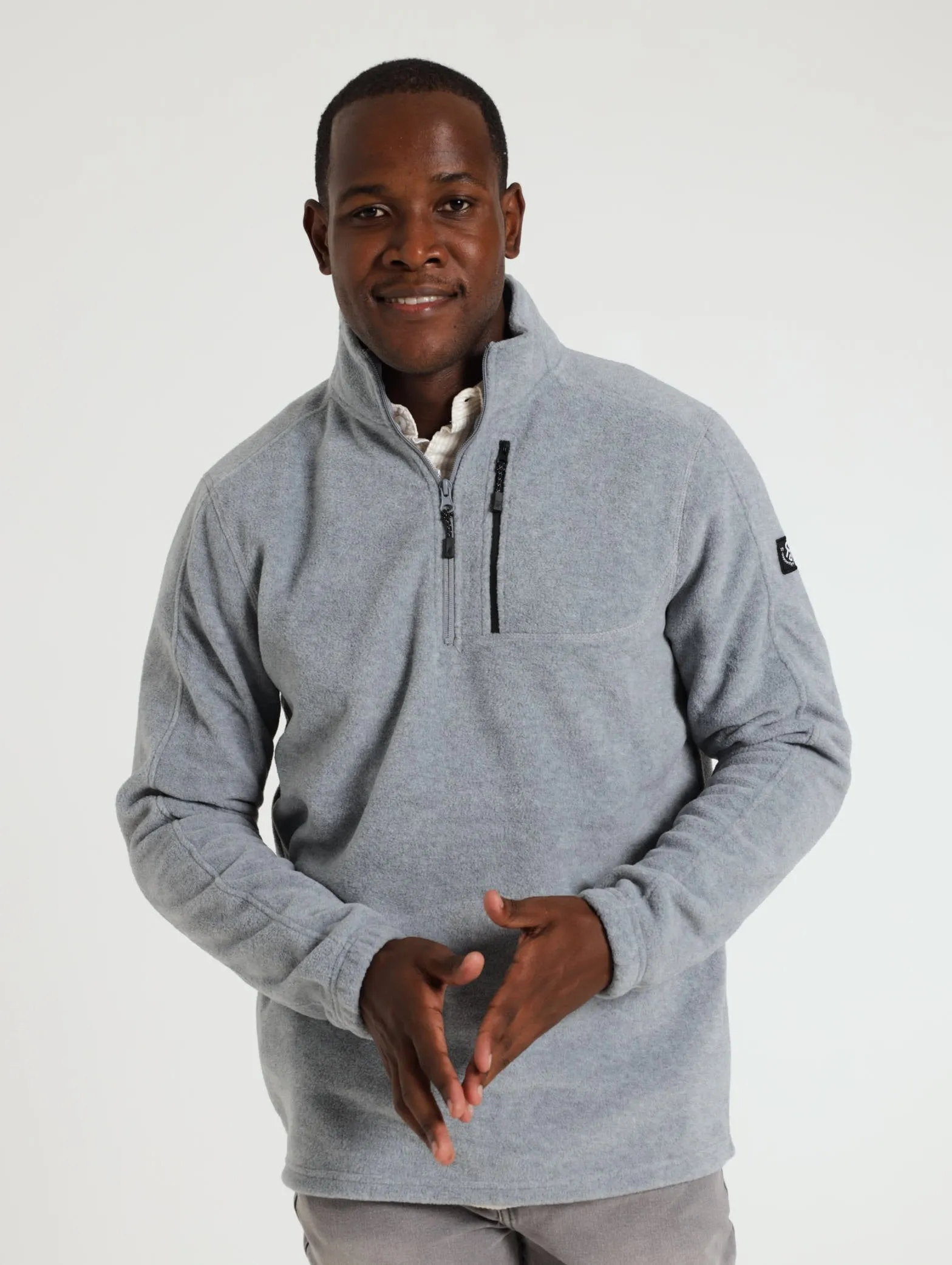 Basic 1/4 Zip Polar Fleece Top - Grey Melange