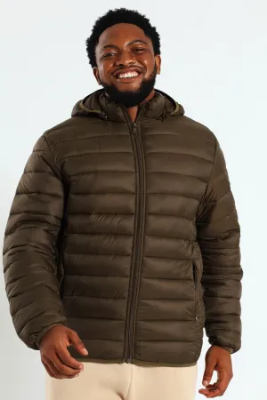 Basic Hood Puffer Jacket - Olive