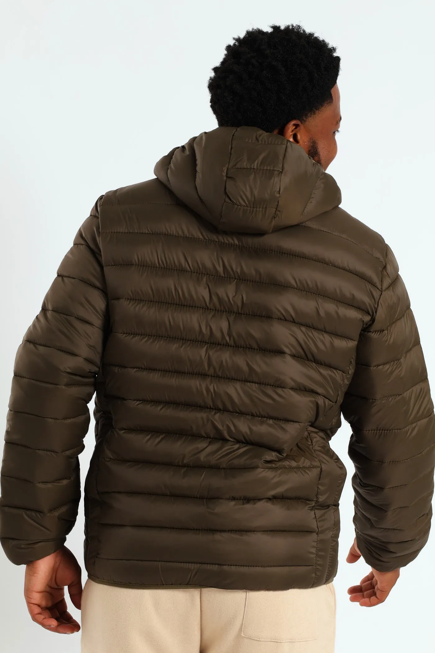 Basic Hood Puffer Jacket - Olive