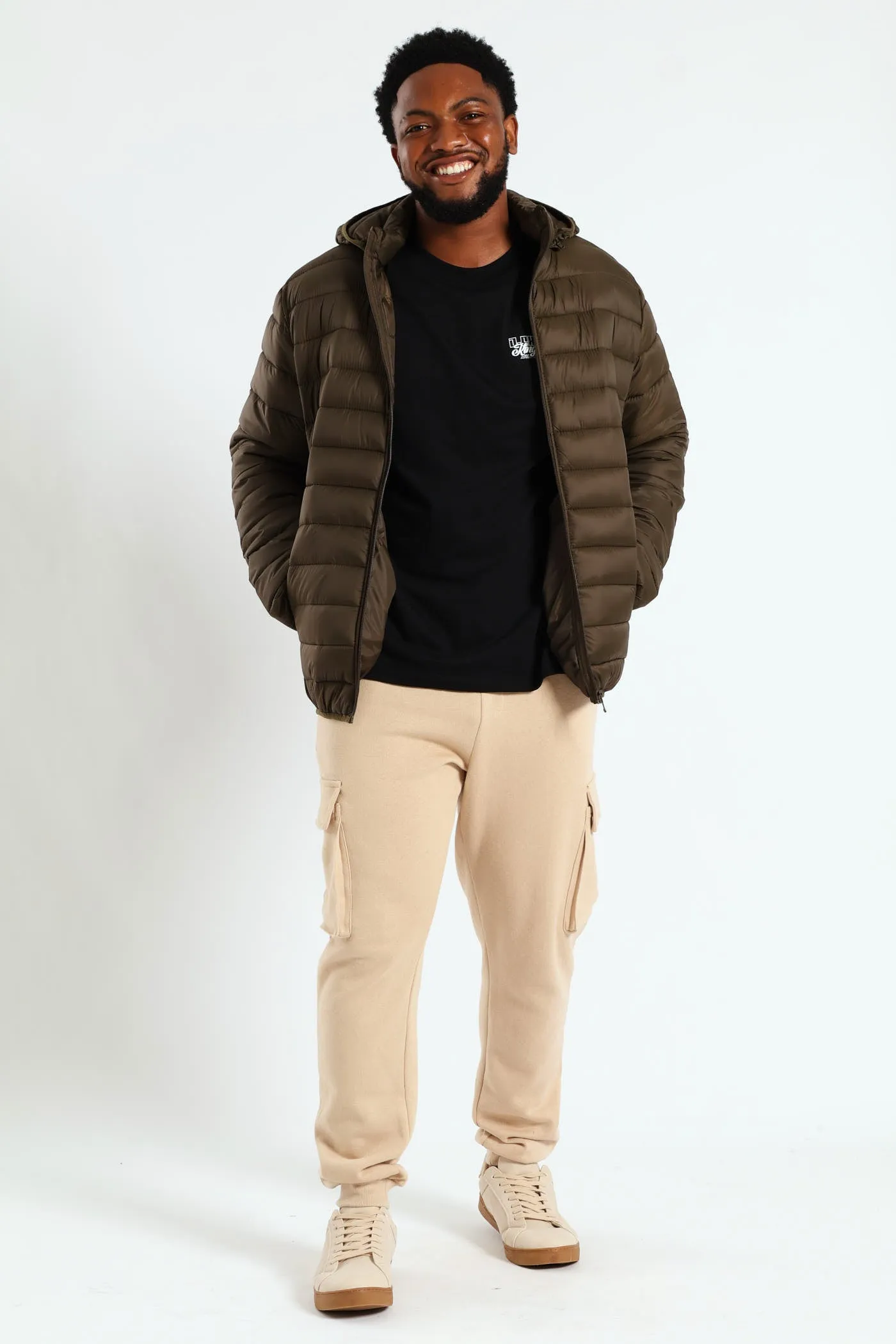 Basic Hood Puffer Jacket - Olive