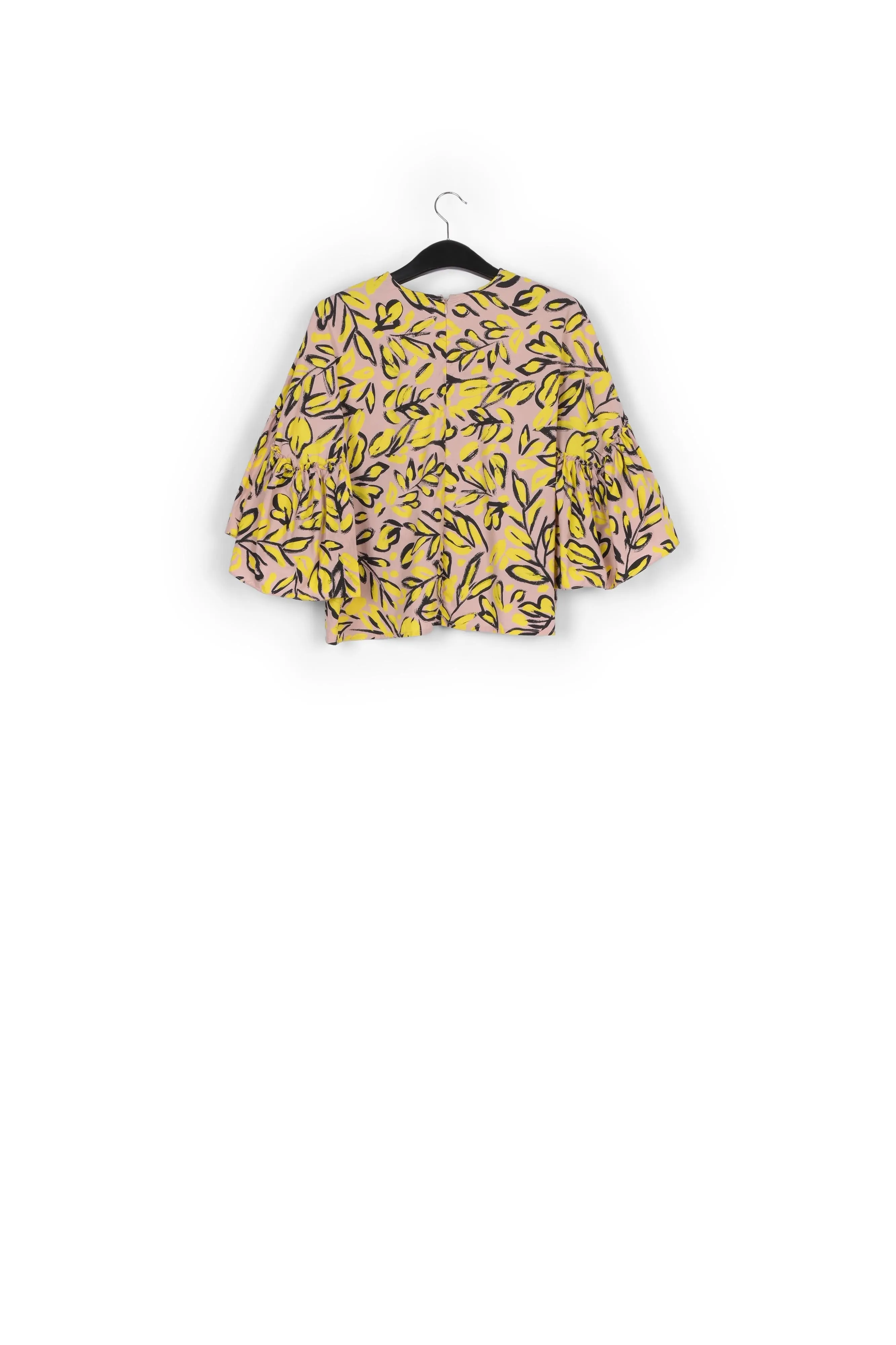 Beige floral printed top with ruffled sleeves