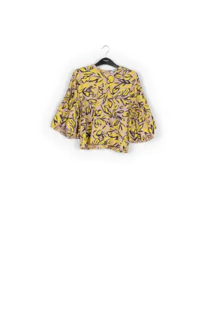 Beige floral printed top with ruffled sleeves