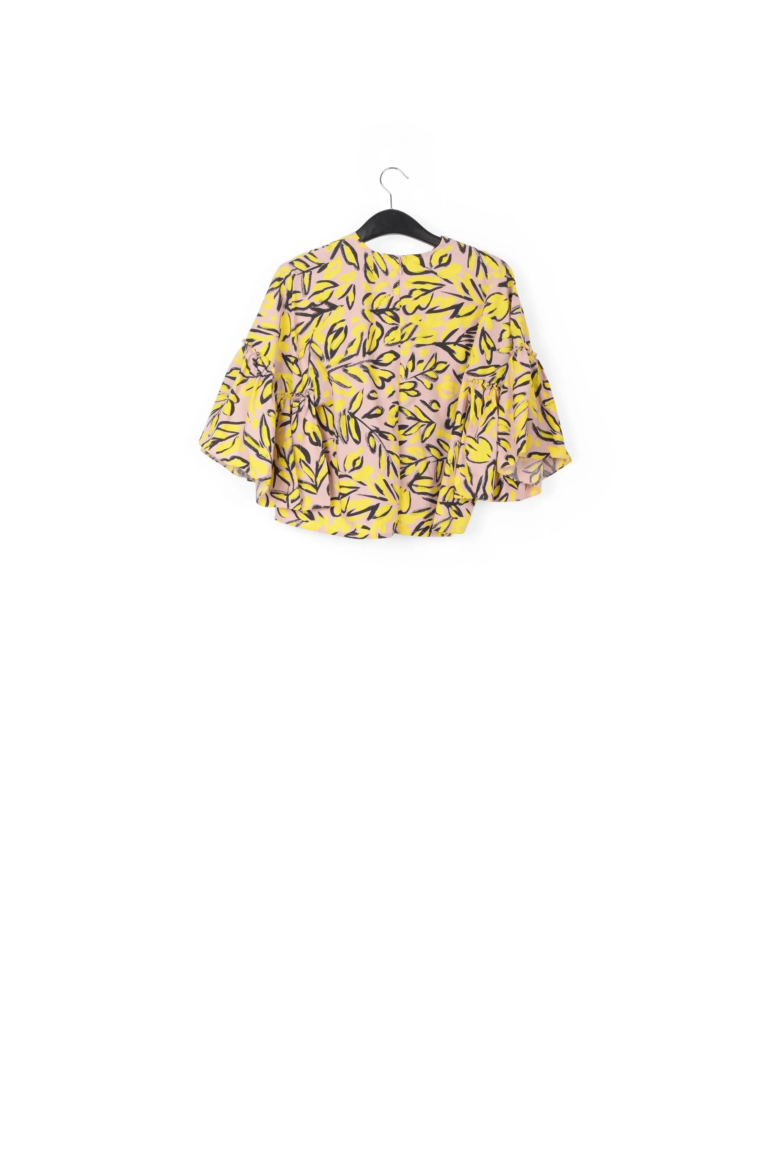 Beige floral printed top with ruffled sleeves