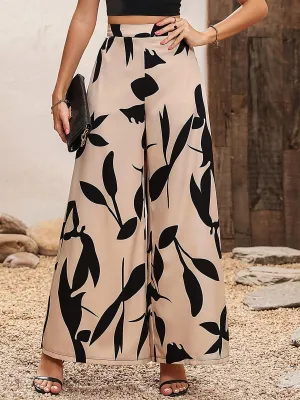 Beige Floral Printed Trousers
