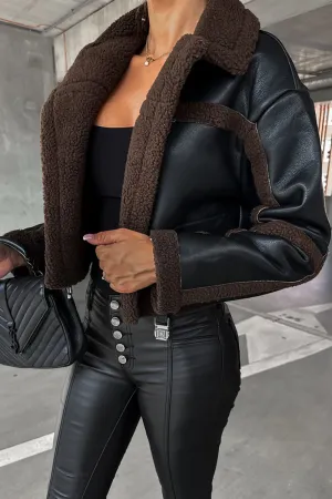BerryBetty - Black Fleece Buckle Thickened Short Jacket