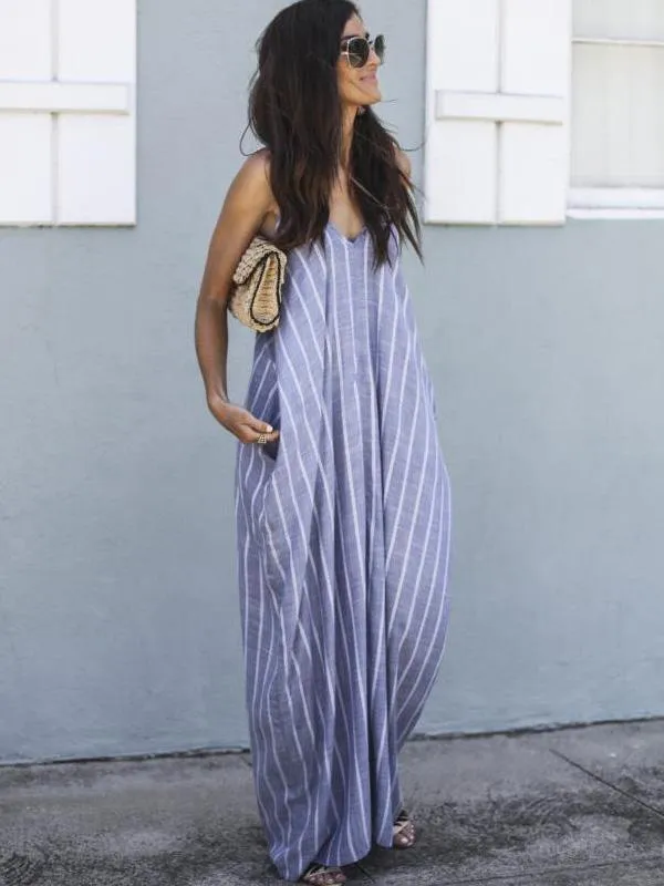BerryBetty - Lavender Bohemia Spaghetti-Neck Backless Deep V-Neck Maxi Dress