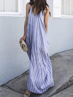 BerryBetty - Lavender Bohemia Spaghetti-Neck Backless Deep V-Neck Maxi Dress
