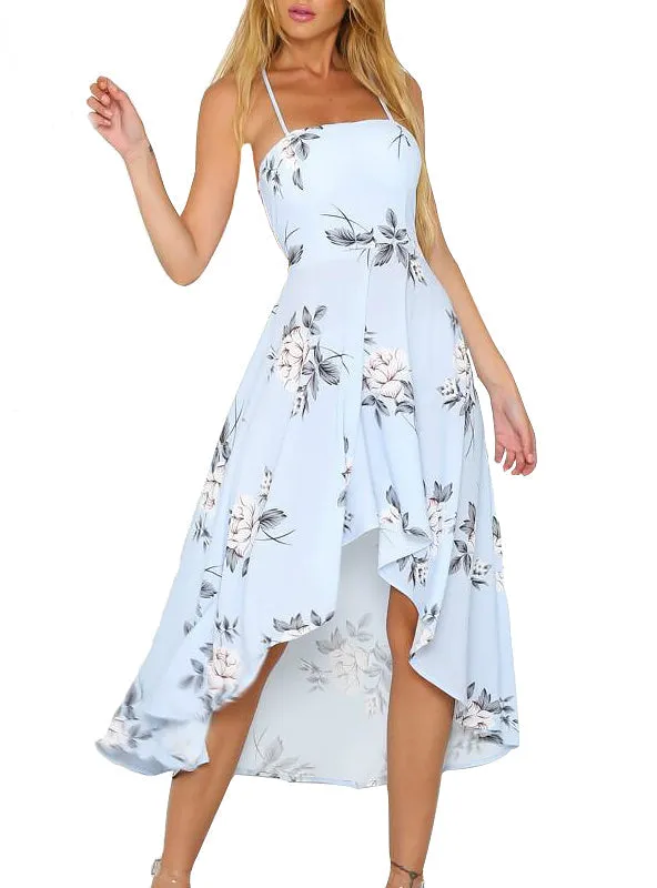 BerryBetty - Lily Rosie Girl Halter Strapless Floral Print Blue