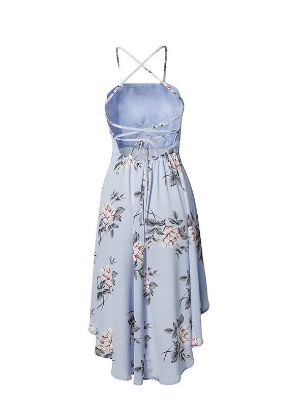 BerryBetty - Lily Rosie Girl Halter Strapless Floral Print Blue