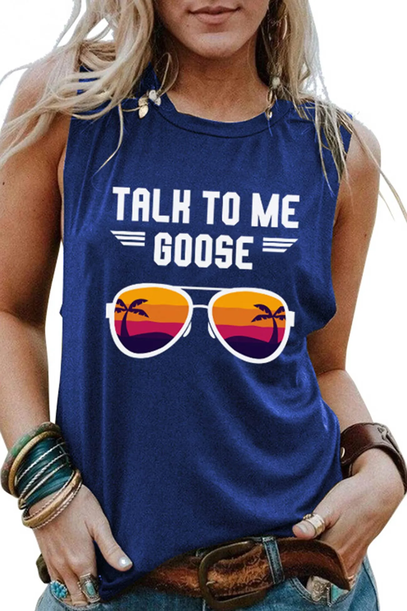 BerryBetty - Talk To Me Goose Printed Sleeveless T-shirt