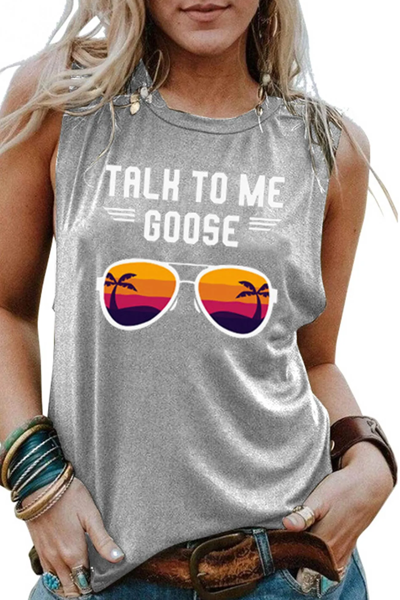 BerryBetty - Talk To Me Goose Printed Sleeveless T-shirt