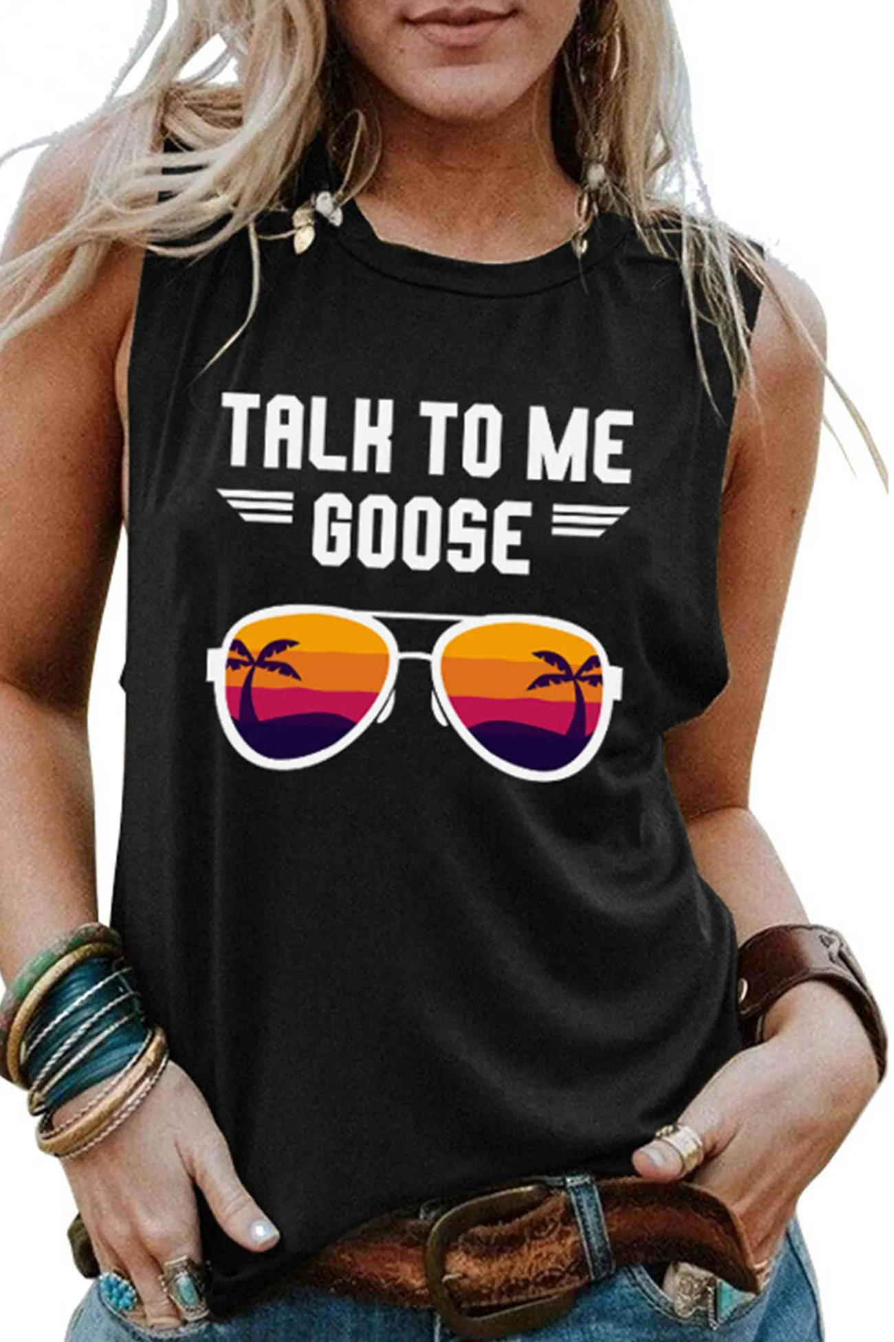 BerryBetty - Talk To Me Goose Printed Sleeveless T-shirt