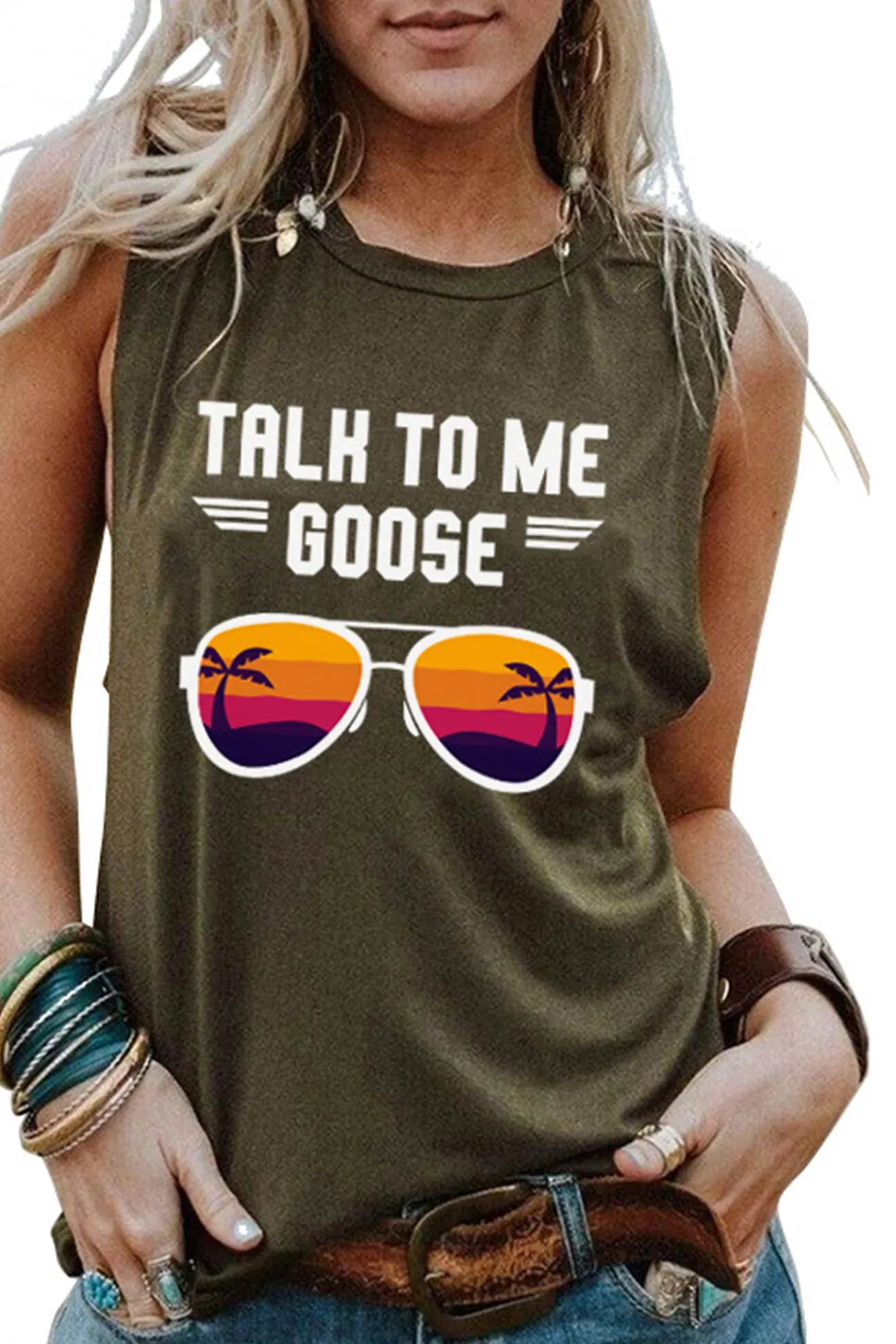 BerryBetty - Talk To Me Goose Printed Sleeveless T-shirt