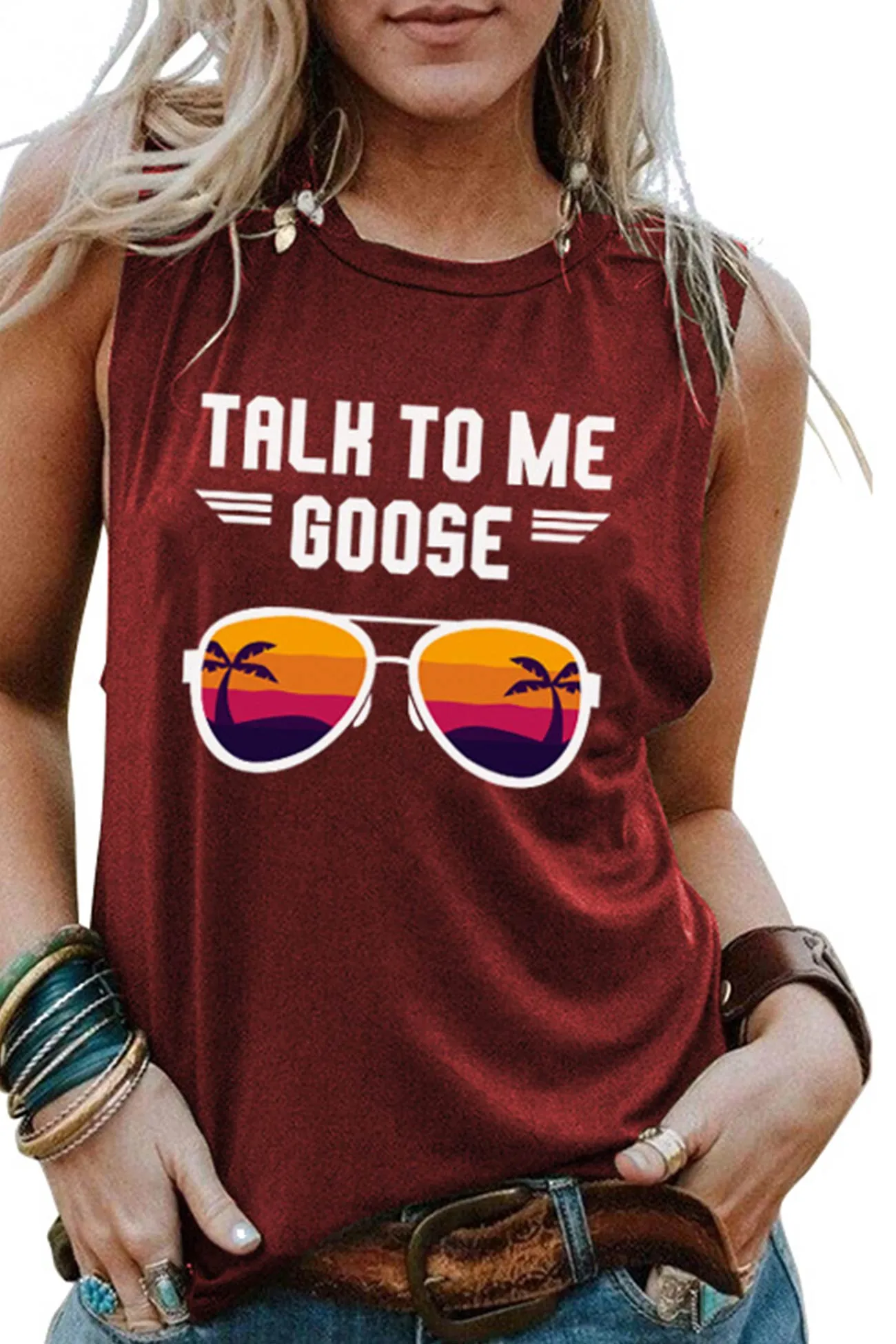 BerryBetty - Talk To Me Goose Printed Sleeveless T-shirt