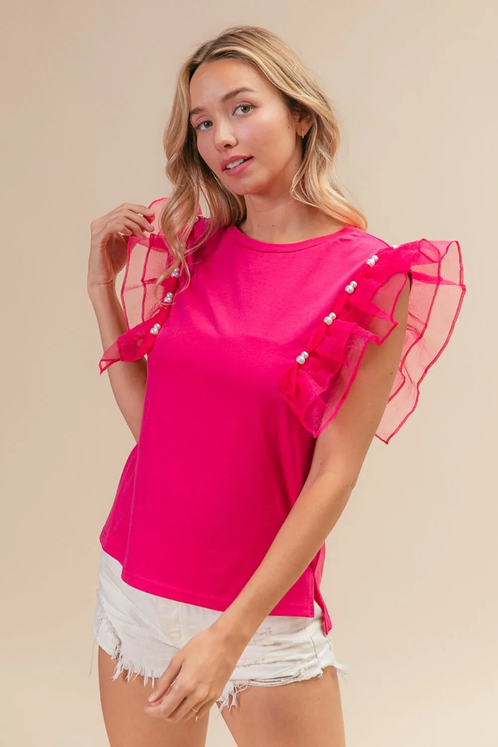 BiBi Heavenly Pearl Ruffle Top