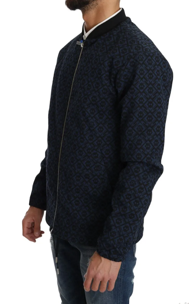 Black Blue Jacquard Print Mens Jacket