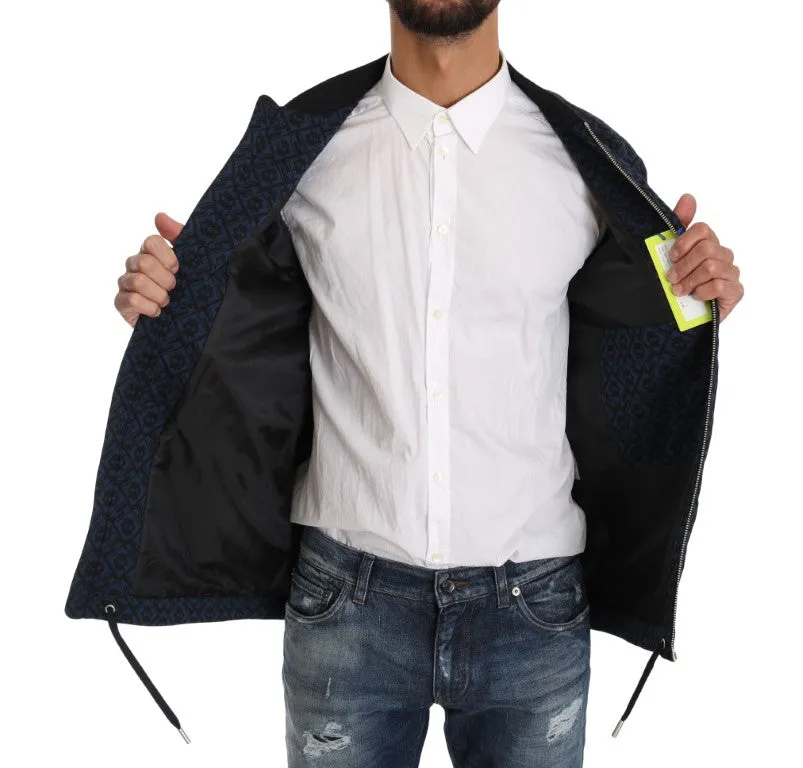 Black Blue Jacquard Print Mens Jacket