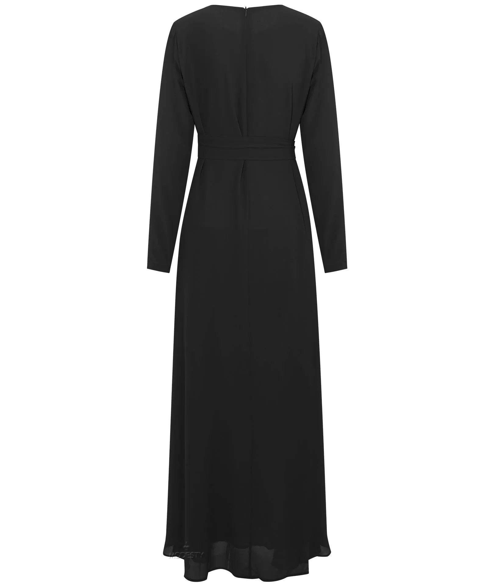 Black Chiffon Classic A-Line Long Sleeve Maxi Abaya Dress