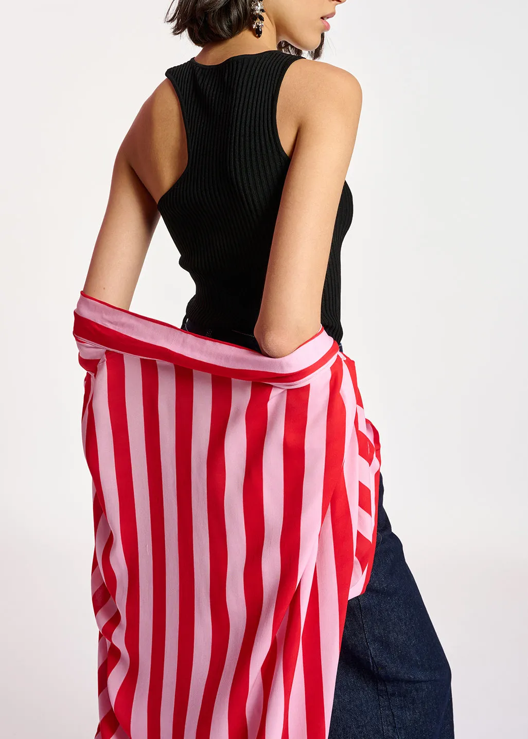 Black fitted ribbed-knit top