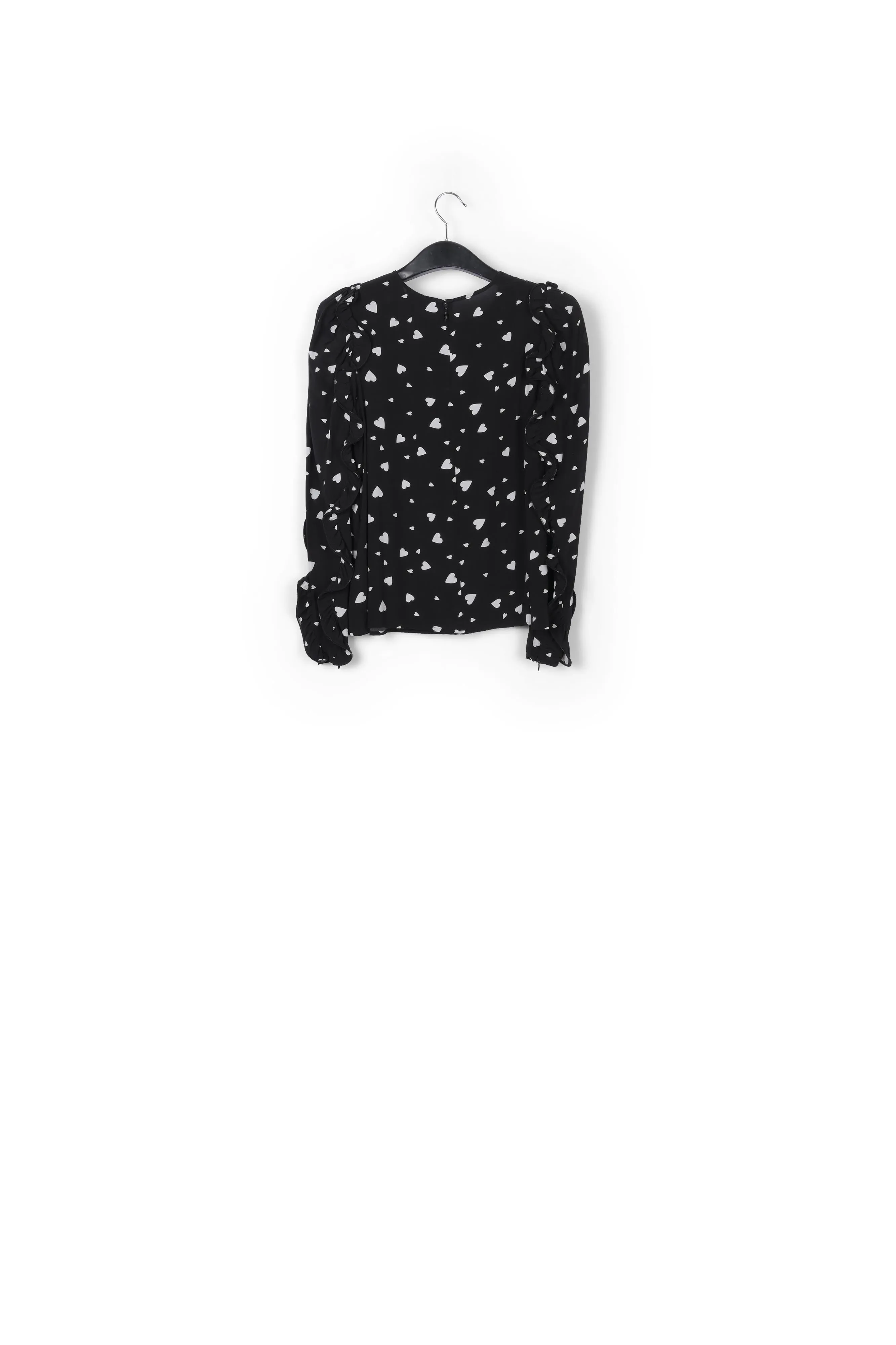 Black heart-print top with ruffled sleeves
