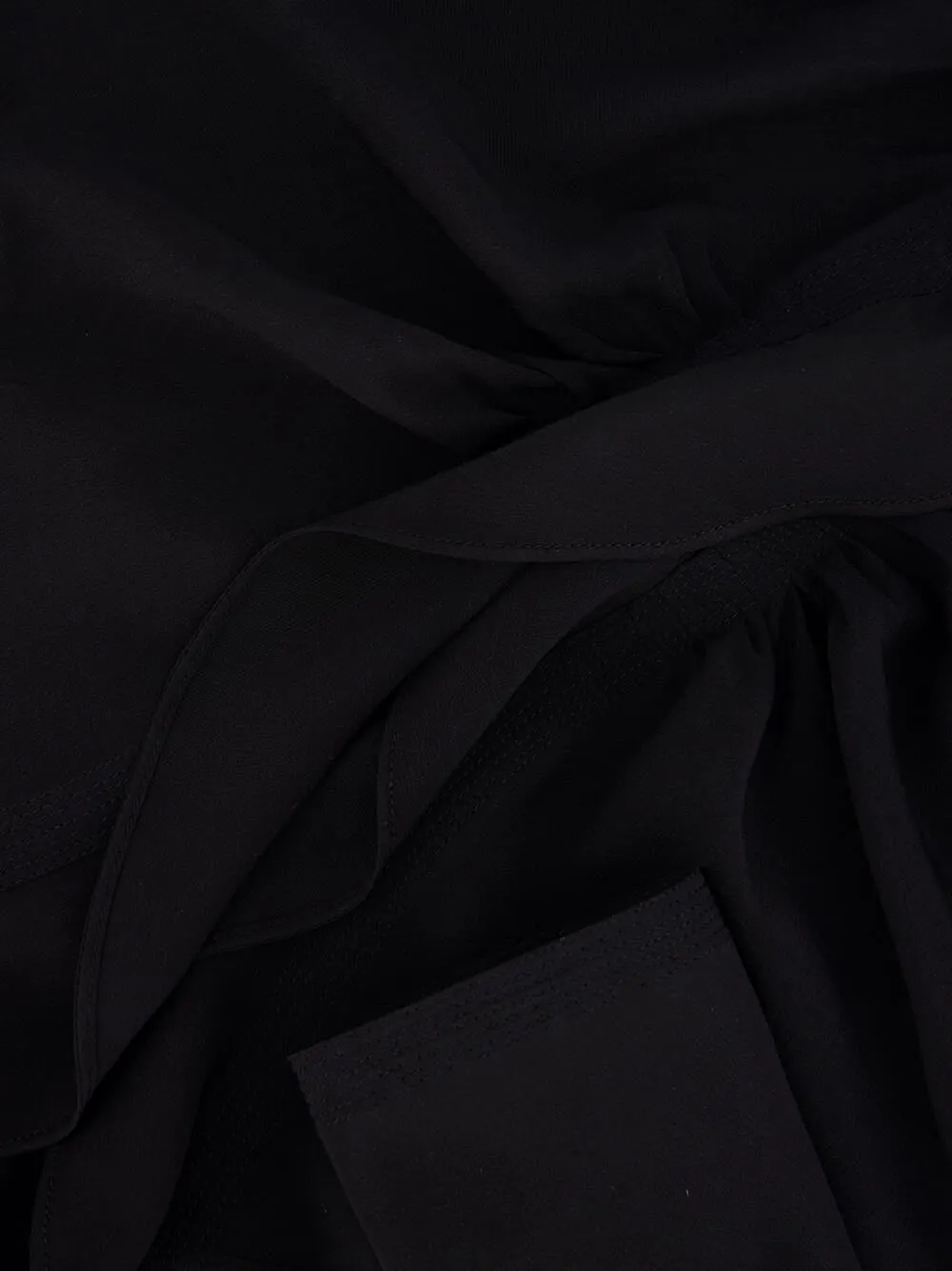 Black Ruffled Silk Crepe de Chine Blouse