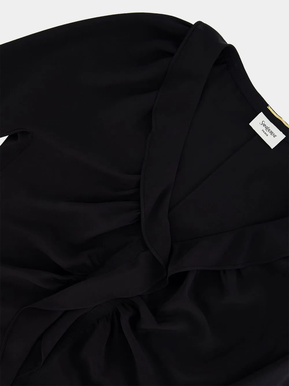 Black Ruffled Silk Crepe de Chine Blouse
