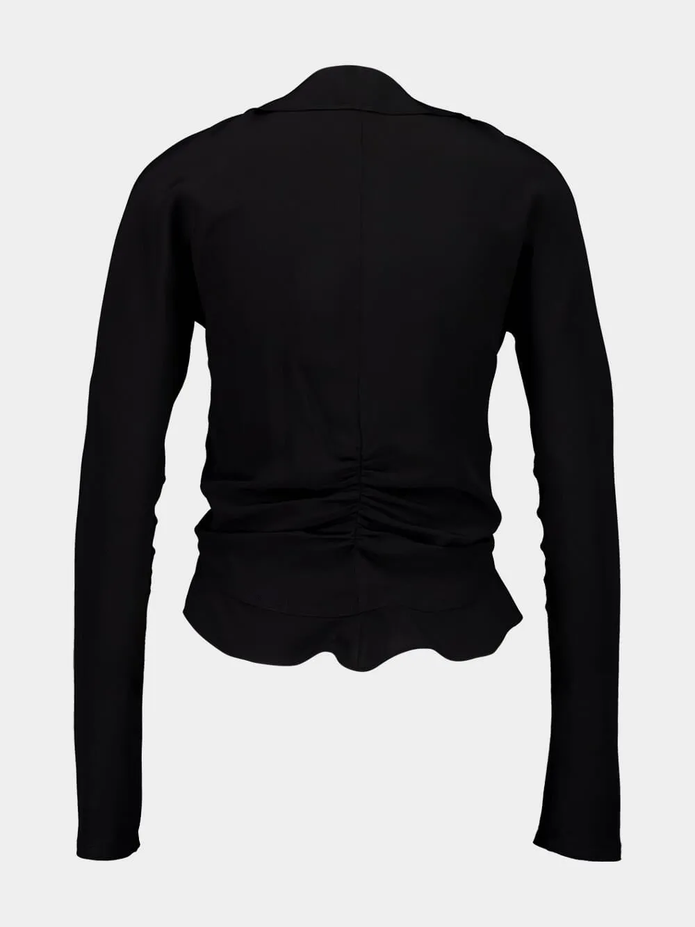 Black Ruffled Silk Crepe de Chine Blouse