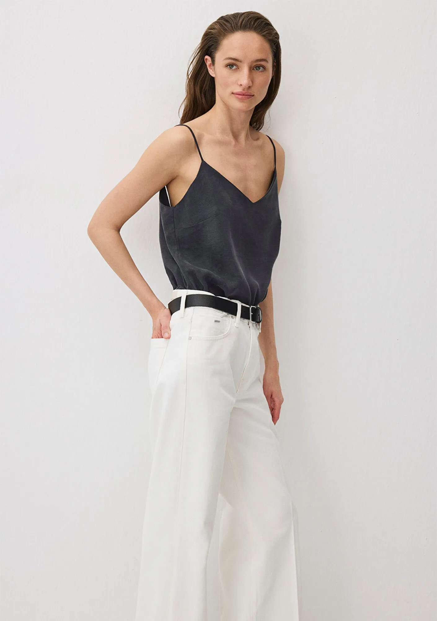 Black Tencel TM Lyocell Strap Blouse