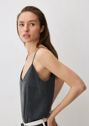 Black Tencel TM Lyocell Strap Blouse