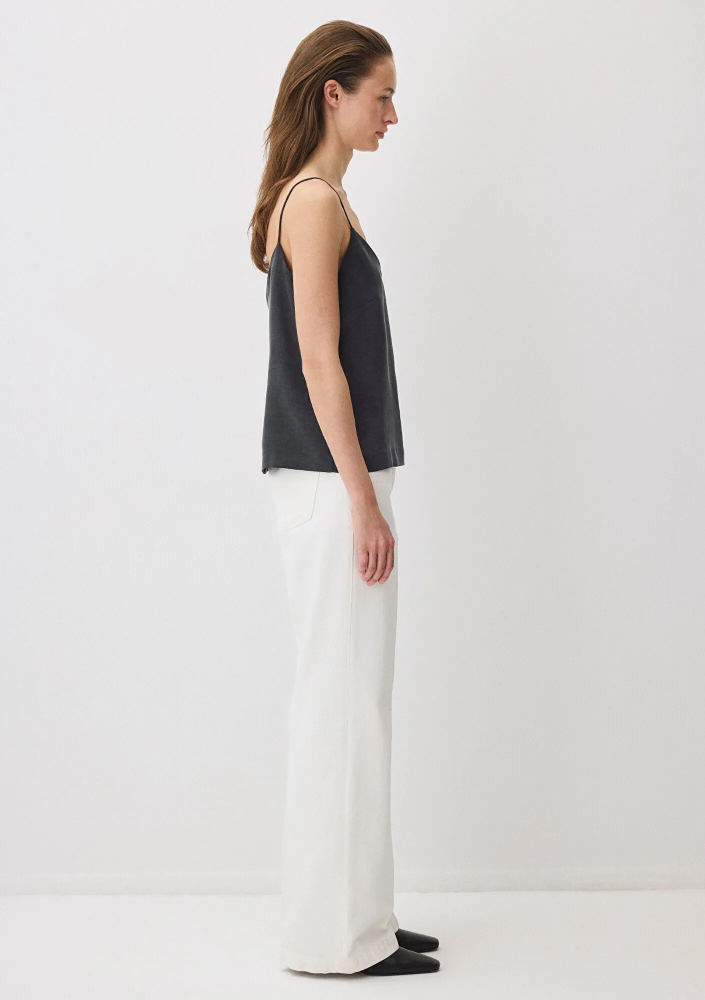 Black Tencel TM Lyocell Strap Blouse