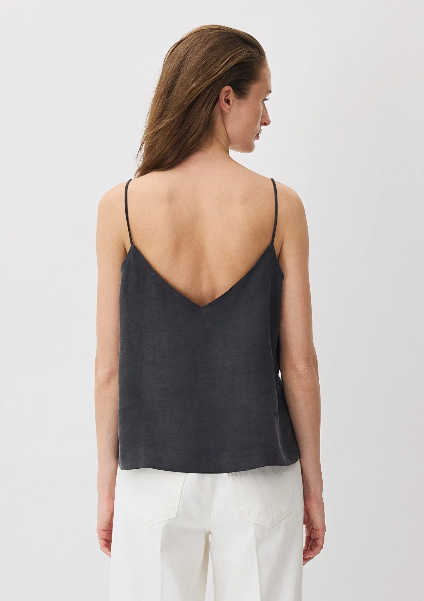 Black Tencel TM Lyocell Strap Blouse